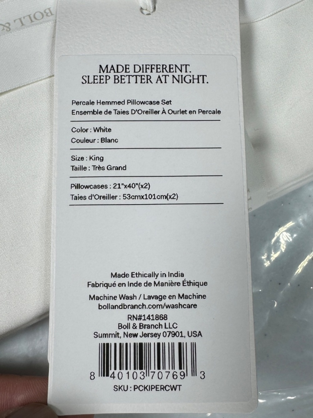 Boll & Branch Percale Hemmed Pillow Case Set of 2 King Size White NWT - Picture 3 of 3